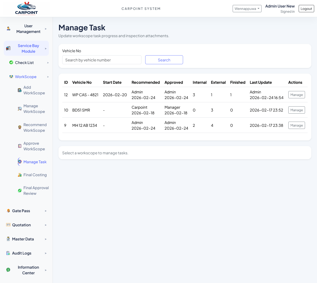 Manage WorkScopes Task